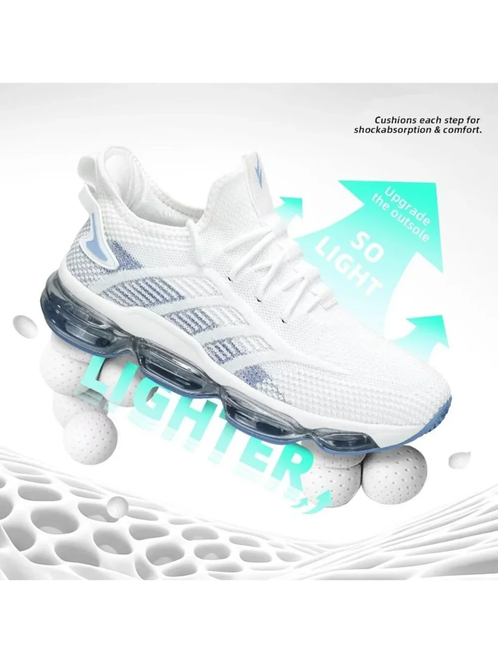 Men's White Blue Running Shoes Air Cushion Slip on Walking Tennis Sneakers